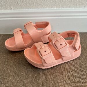 Cat & Jack Ade Footbed Buckle Sandals Birkenstock Style Pink Shimmer Glitter